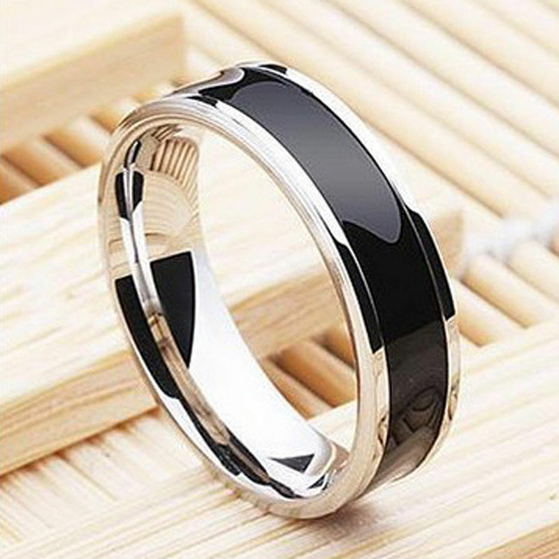 Fashion Jewelry Black Titanium Band Stainless Steel Ring For Men Women Size 6-12