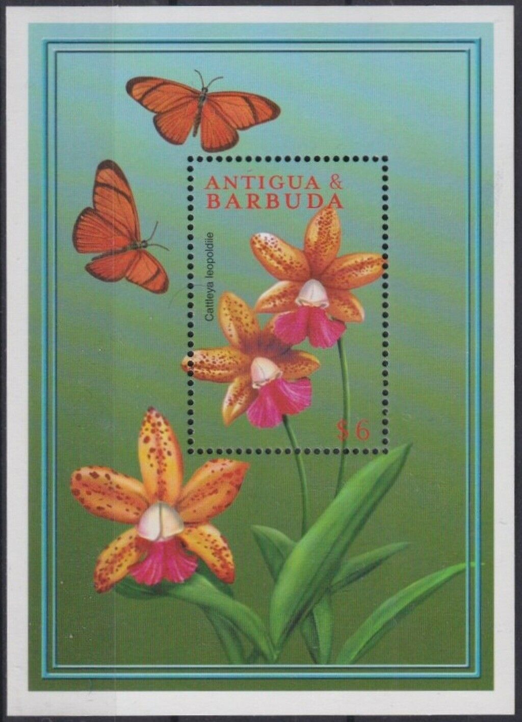 F-ex26516 Antigua & Barbuda Mnh 2000 Orchild Flower Flores Butterflies Papillon.