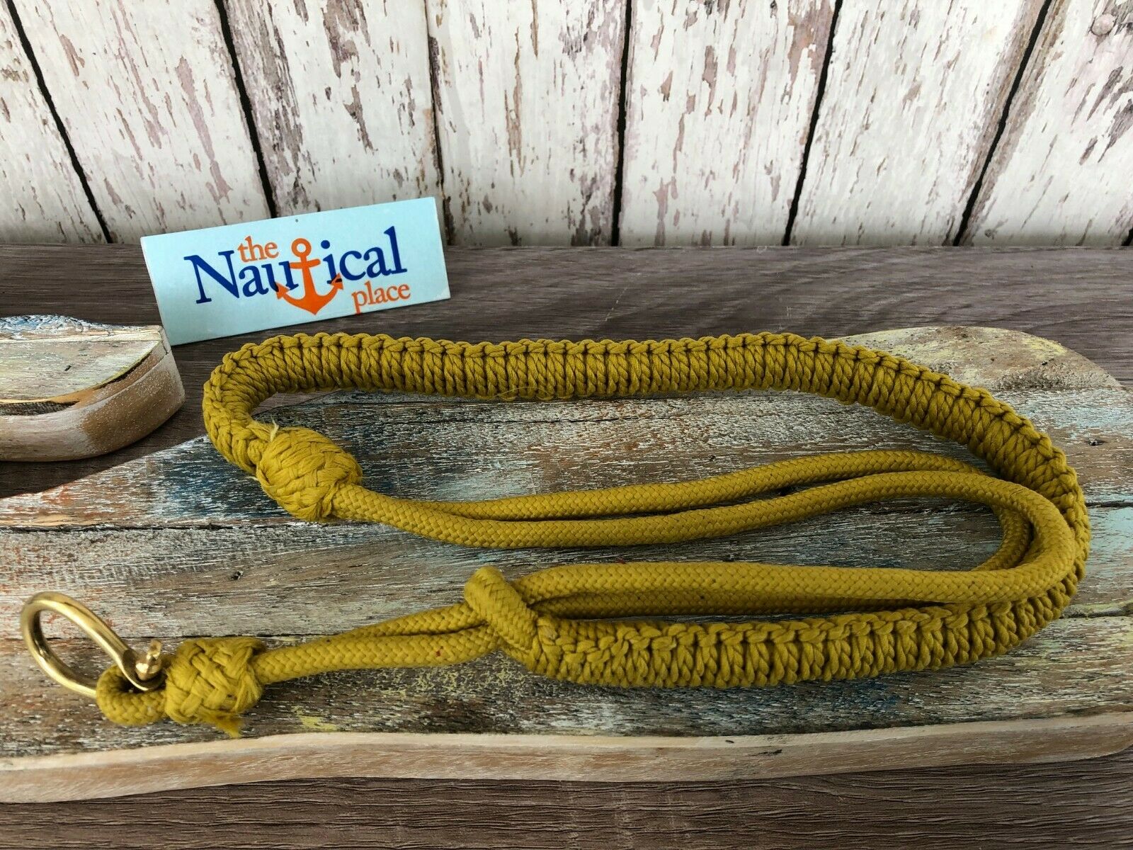 Medium Hand Tied Sailor Knot Lanyard W/ Brass Shackle - Ship Bell Pull - Yellow