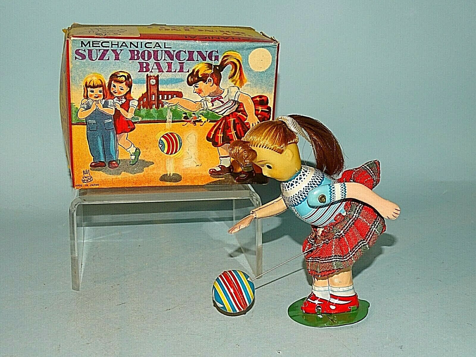 Suzy Bouncing Ball Tin Windup Toy Original Box Tps Japan