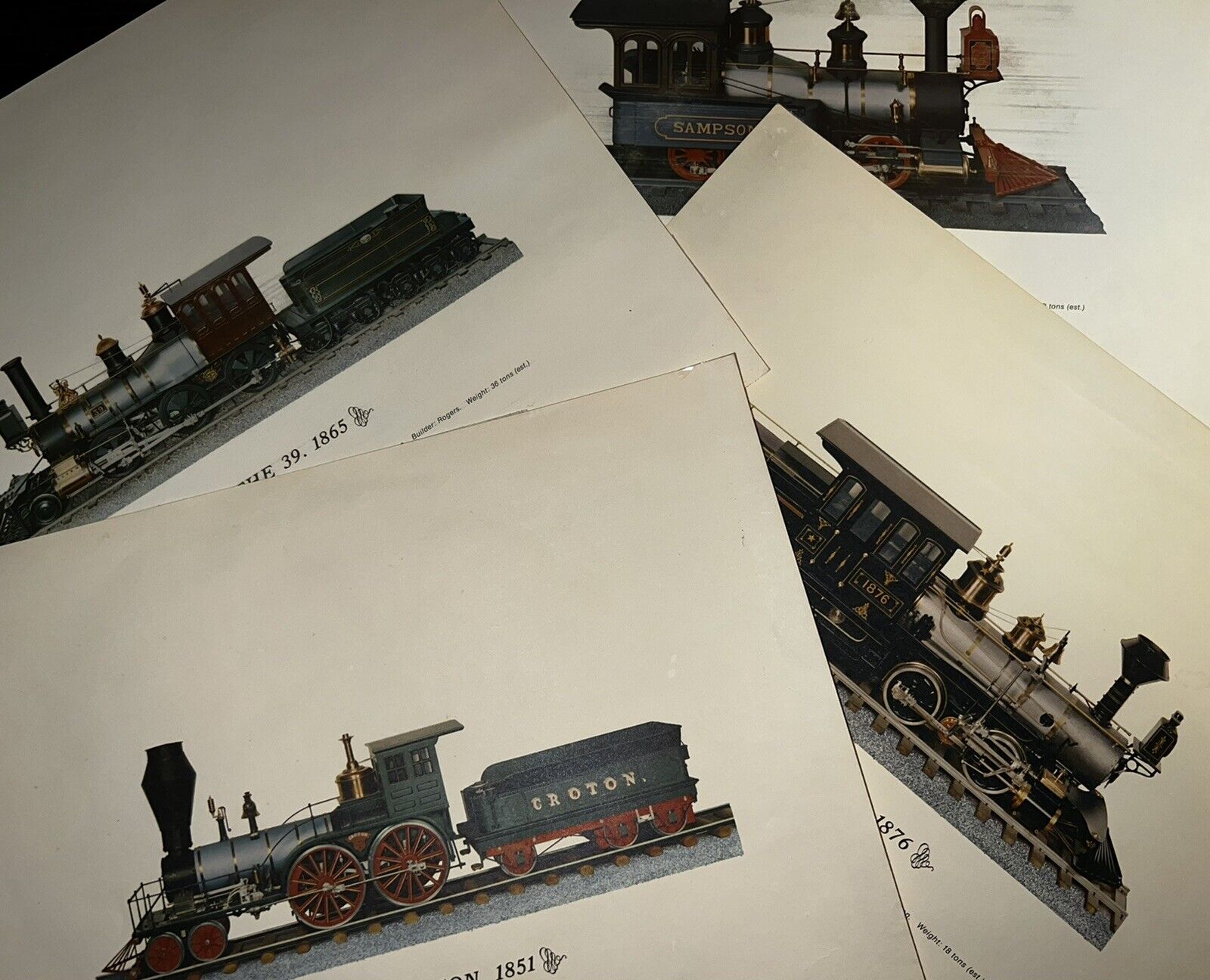 American Steam Locomotives ~ Set Of 4 Vintage Prints
