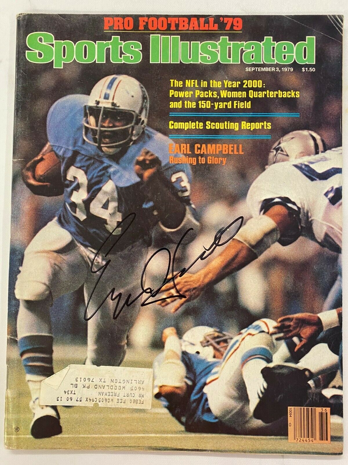 Earl Campbell Houston Oilers Autographed Sports Illustrated September 3, 1979