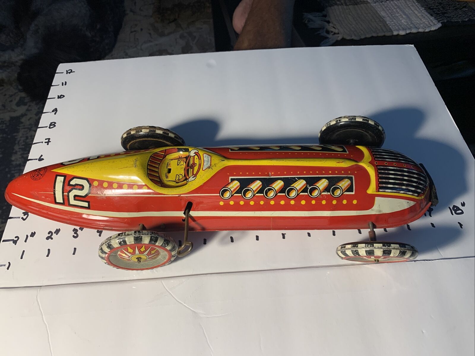 Louis Marx Rare Vintage 16" Tin Litho Wind Up Indy Race Car With Key