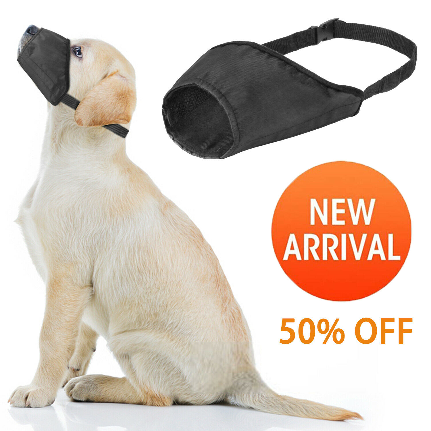 Black Pet Adjustable Dog Muzzle Mask Nylon Soft Comfortable No Bark Bite Chew Us