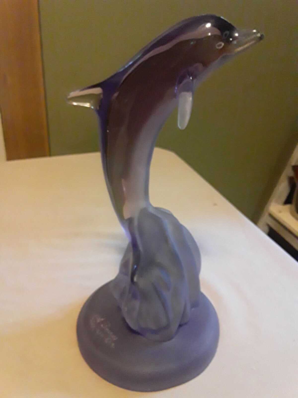 Vintage Large Art Glass Lavender Dolphin On Wave Signed A. Barros 534/950 @ 91
