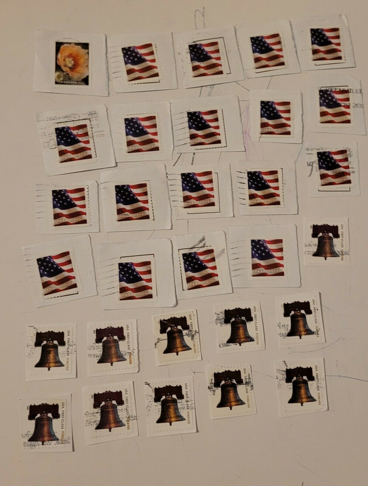 30 Forever Stamps, Usa Miscellaneous Lightly Cancelled, Used On Paper
