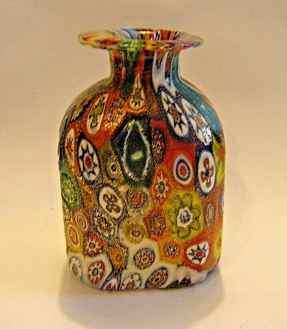 Vintage 70s Fratelli Toso Murano Italian Millefiori Art Glass Miniature Vase