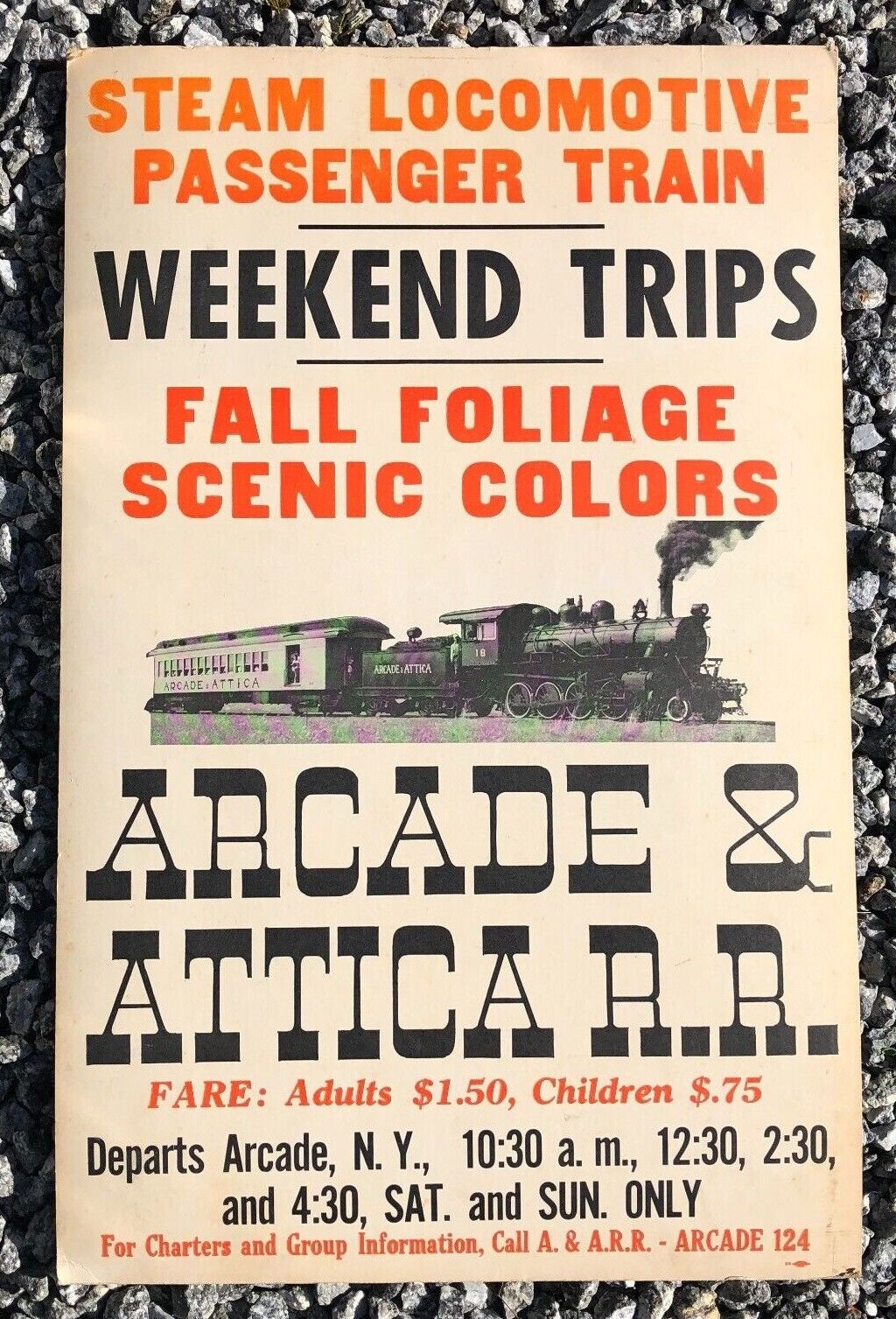 Vtg 1940s Arcade Attica Steam Locomotive Rail Road Cardstock Advertising Poster