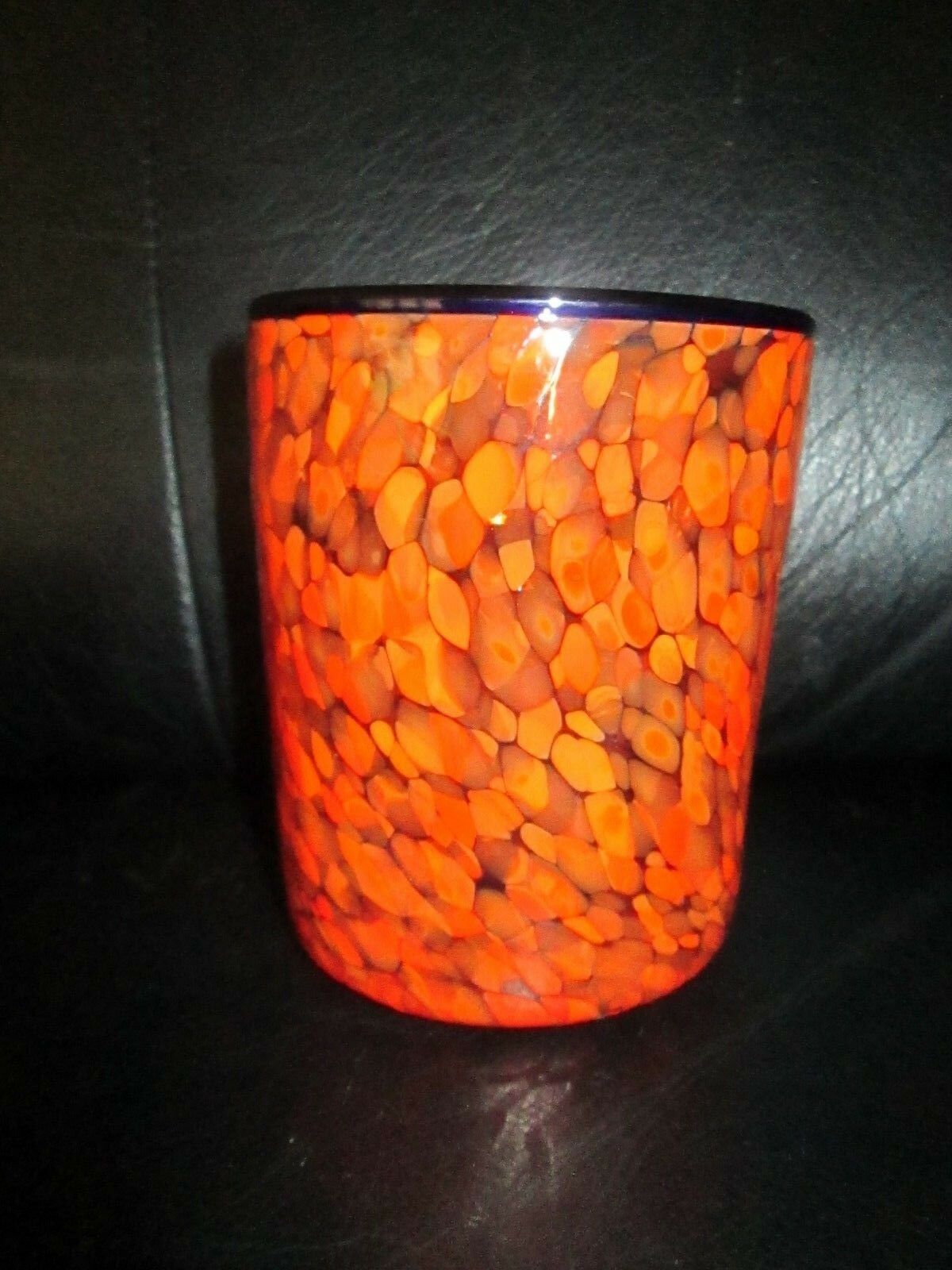 Unique 4 1/4" Tall Orange Specks Art Glass Old Fashioned Or Vase Hand Blown Cup