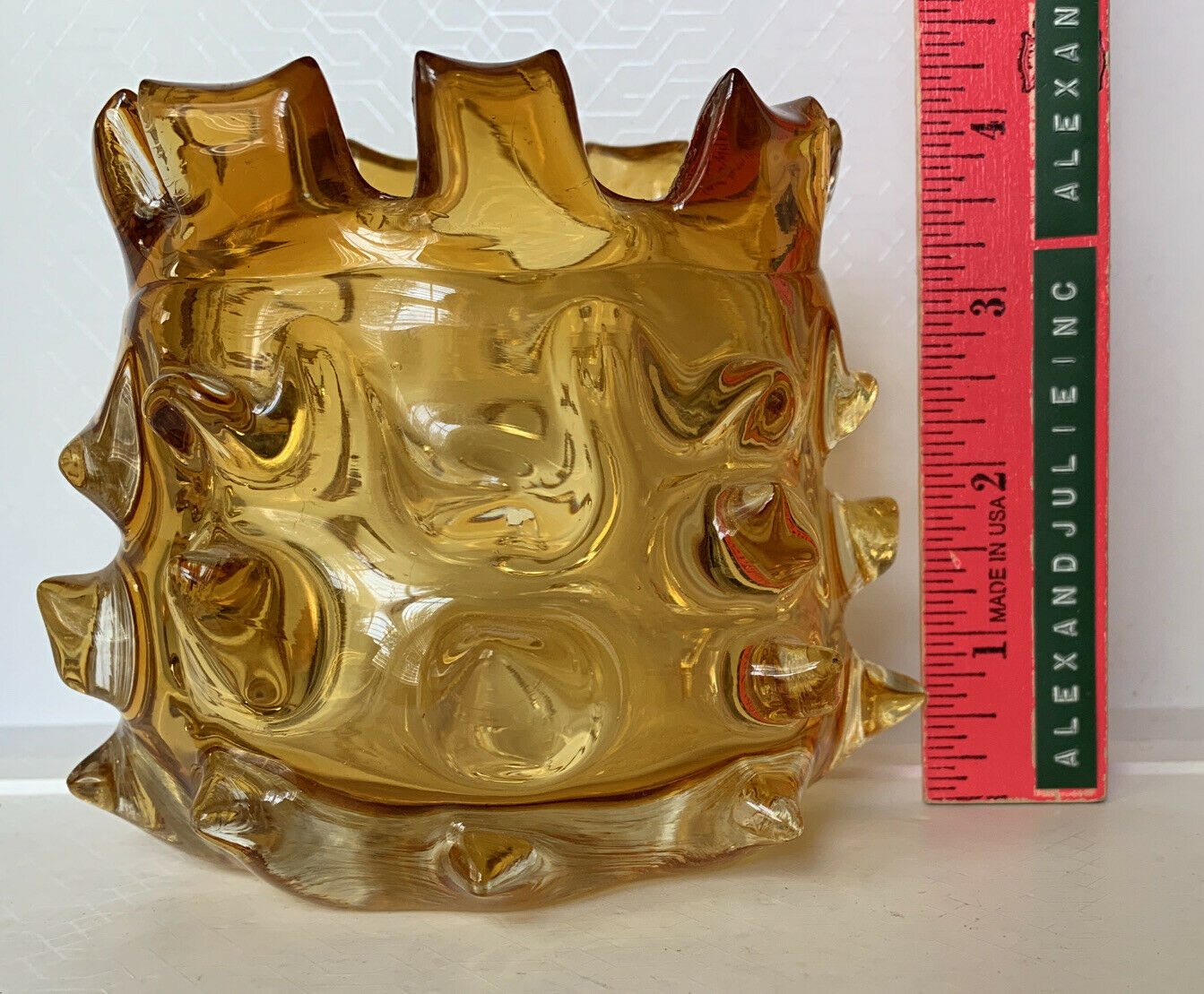 Vintage Lazy Susan Thorn Vase Hobnail Amber Glass Mid Century Decor Glassware
