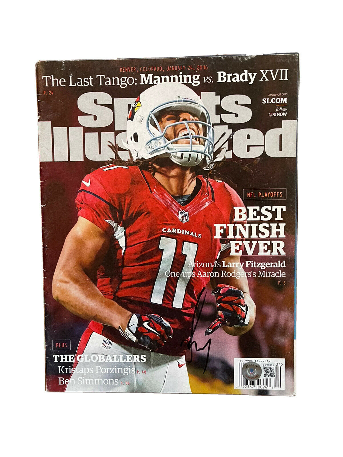 Larry Fitzgerald Signed (january 25th 2016) Sports Illustrated Magazine Beckett