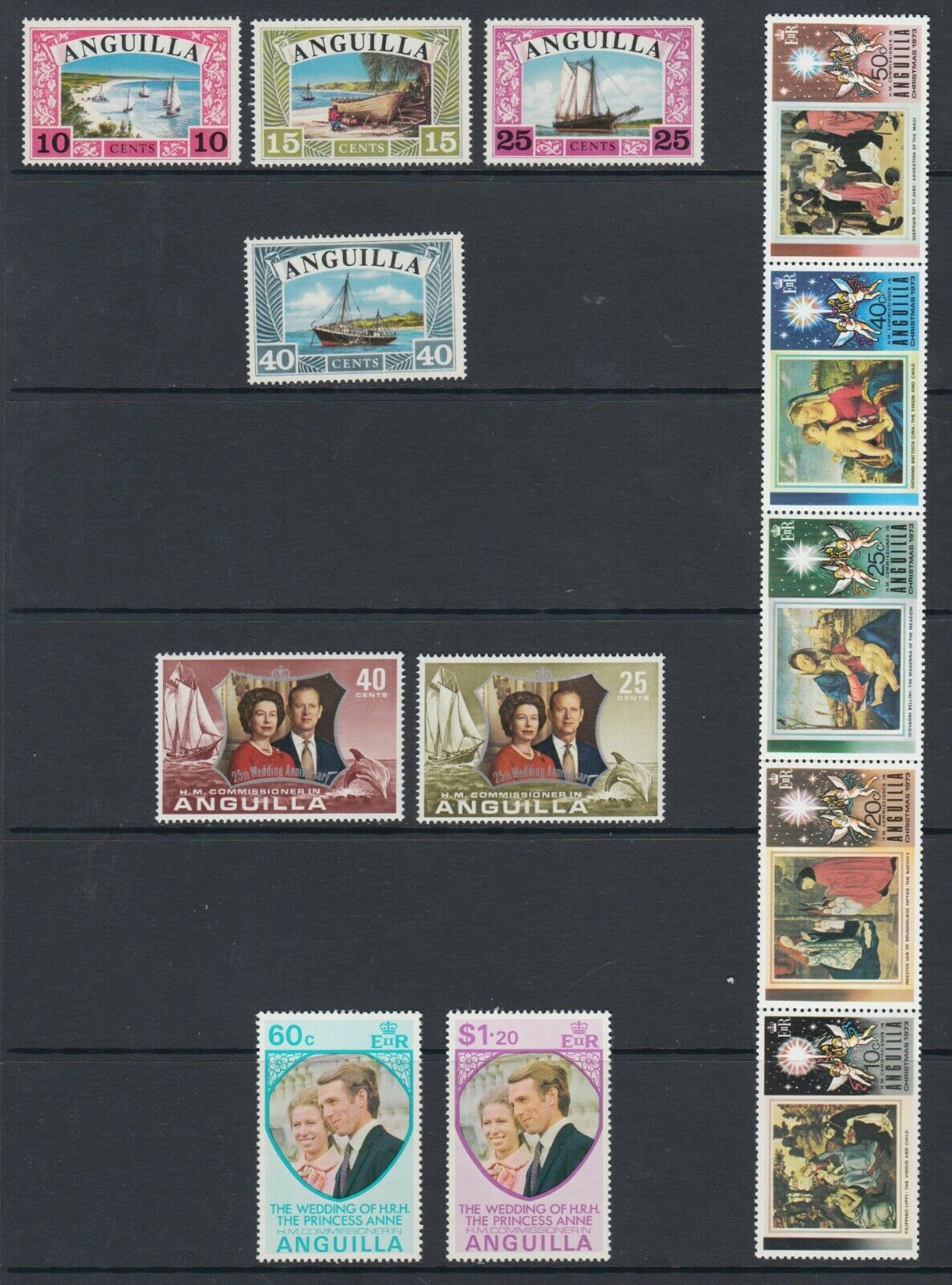 Anguilla Sc 32-35, 161-162, 179-180,186b Mnh. 1968-1973 Issues, 4 Cplt Sets, Vf.