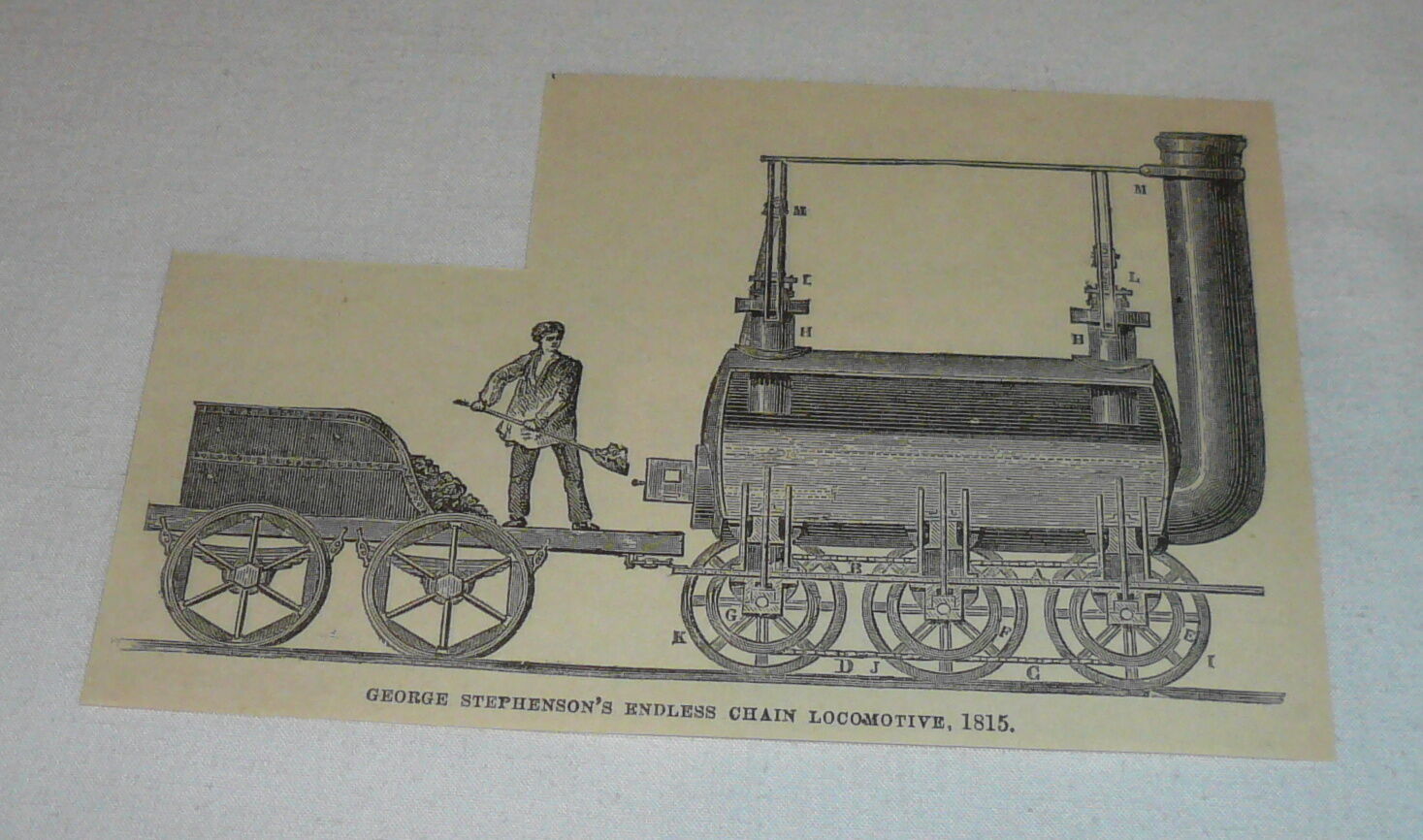 Small 1878 Magazine Engraving ~ George Stephenson's Endless Chain Locomotive