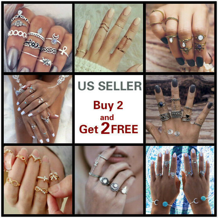 28 Styles Gold Silver Ring Set Above Knuckle Stacking Band Midi Rings Boho