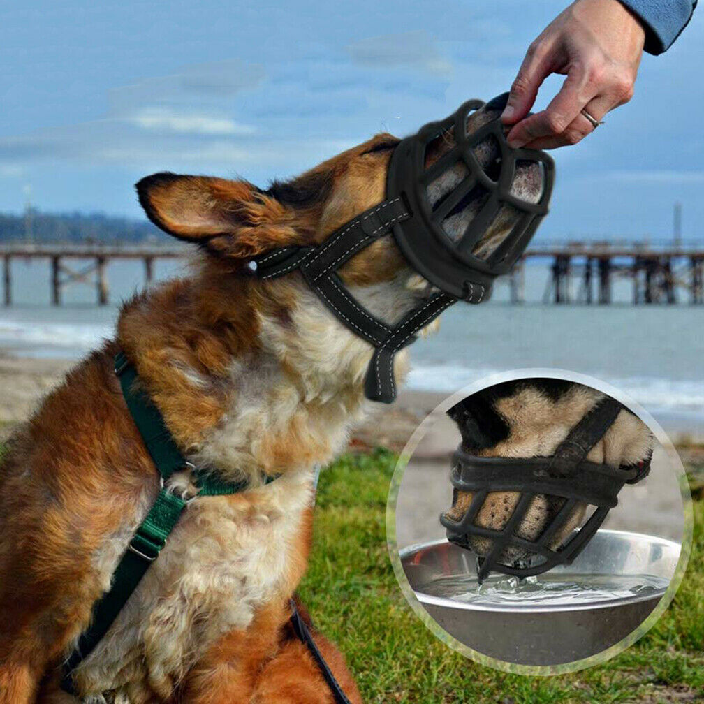 Heavy Duty Large Dog Muzzle Basket Cage Adjustable Strap Flexible Soft Silicone