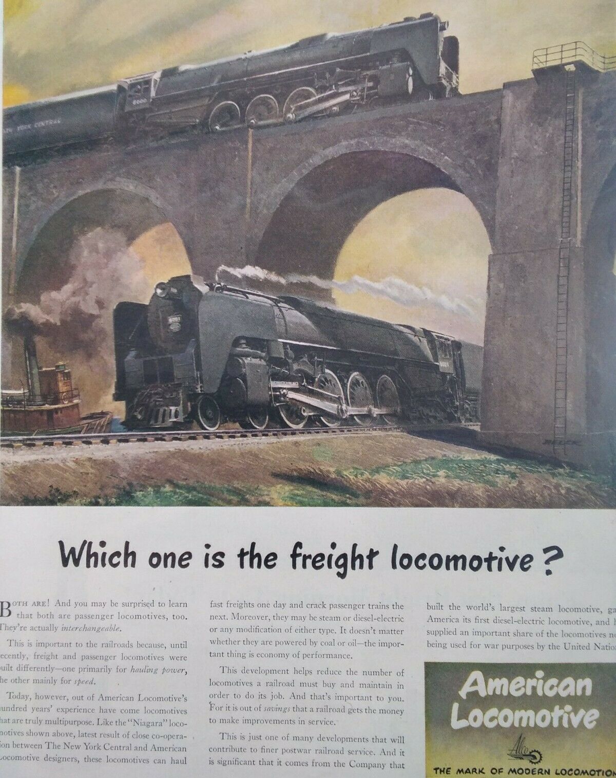 American Locomotive Print Ad Original Vintage 1940s Railroad Freight Train Niagr
