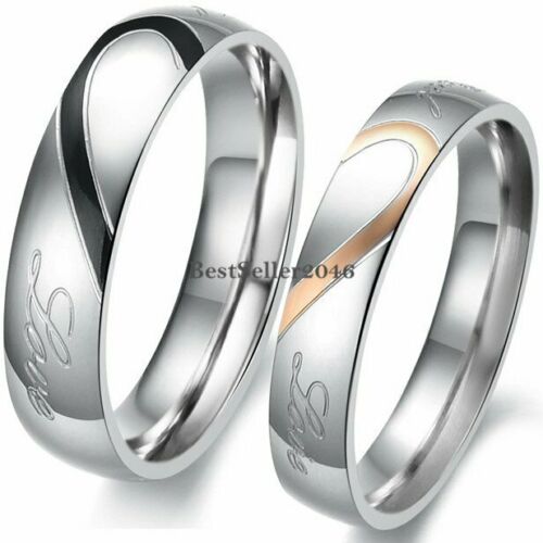 Stainless Steel "real Love" Heart Couples Promise Engagement Ring Wedding Band