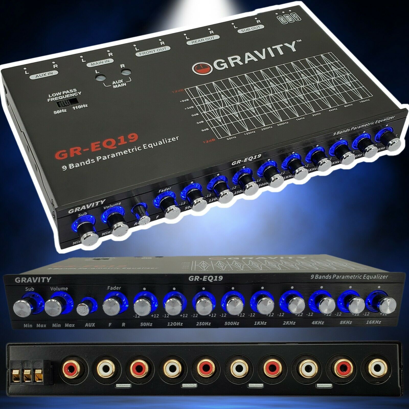 Gravity Eq19 1/2 Din 9 Band 9v Car Audio Equalizer Eq Front, Rear + Sub Output
