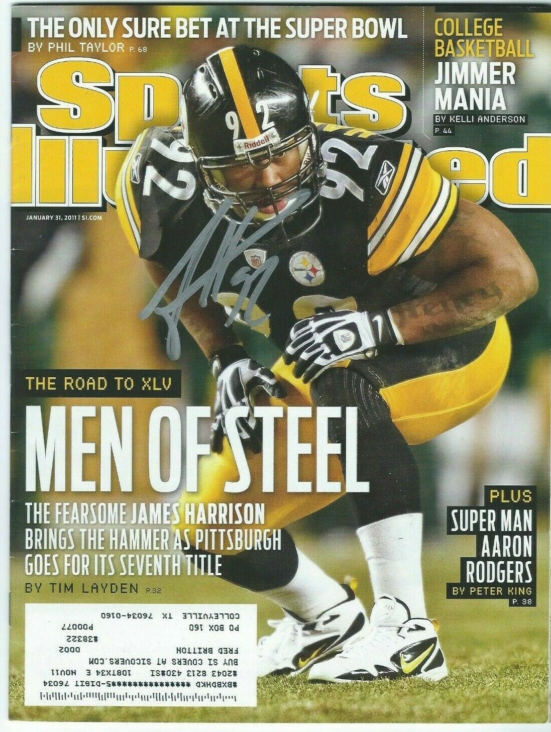 James Harrison Autographed Sports Illustrated Magazine Full 1/31/11