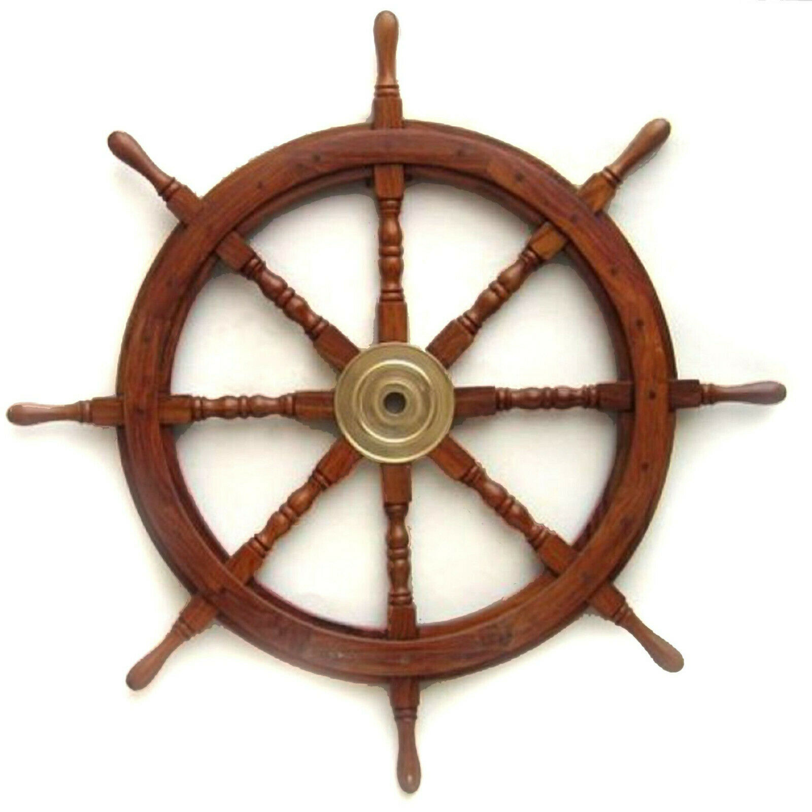 Large 36" Boat Ship Wooden Steering Wheel Brass Center Nautical Wall Decor New