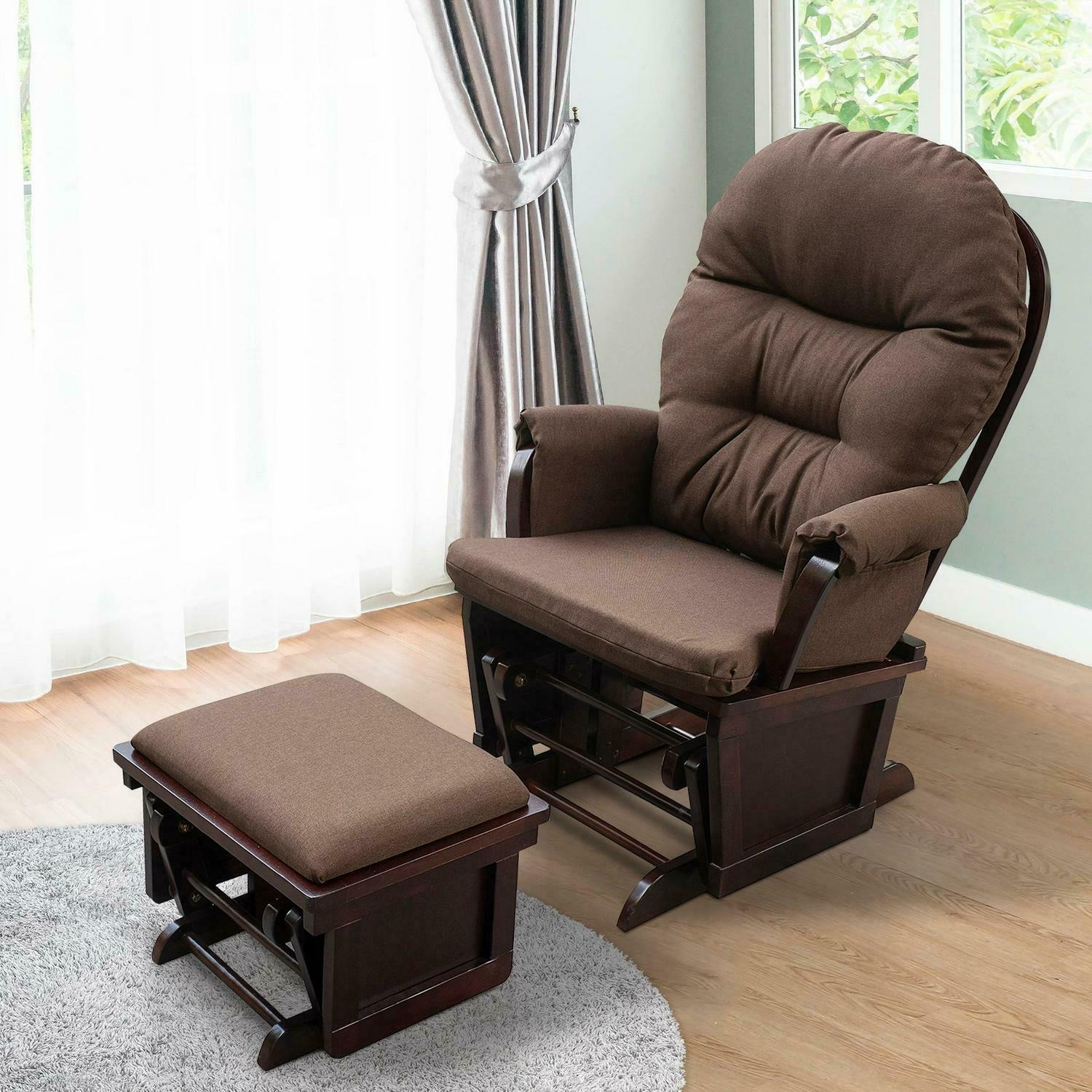 Nursery Glider Slider Rocking Chair With Ottoman In Chocolate Brown