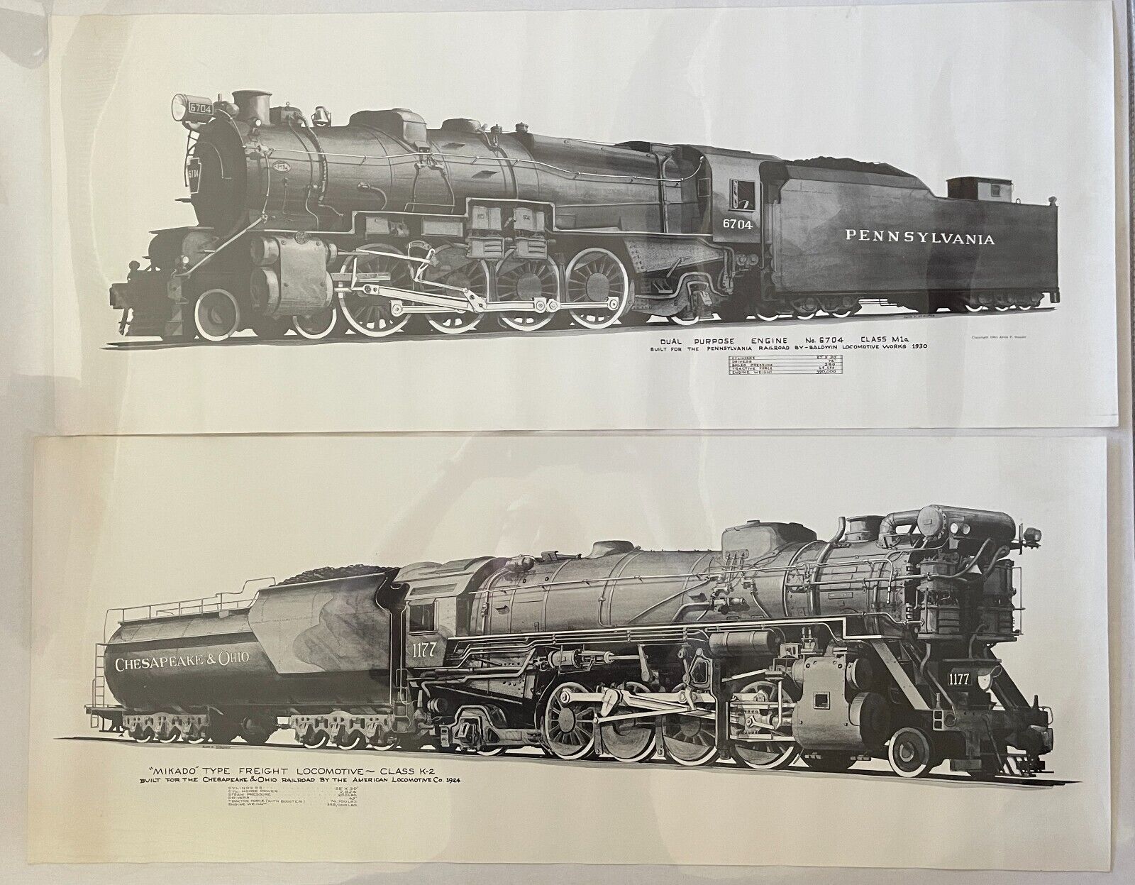 Vintage 1961 Alvin F. Staufer Pennsylvania Railroad 6704 Engine Prints