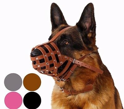 German Shepherd Dog Muzzle Secure Leather Basket Medium Large Breeds