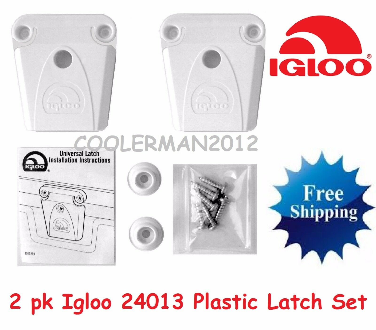 2 New Igloo Cooler Part #24013 - Latch Post And Screws Parts Kit Plastic