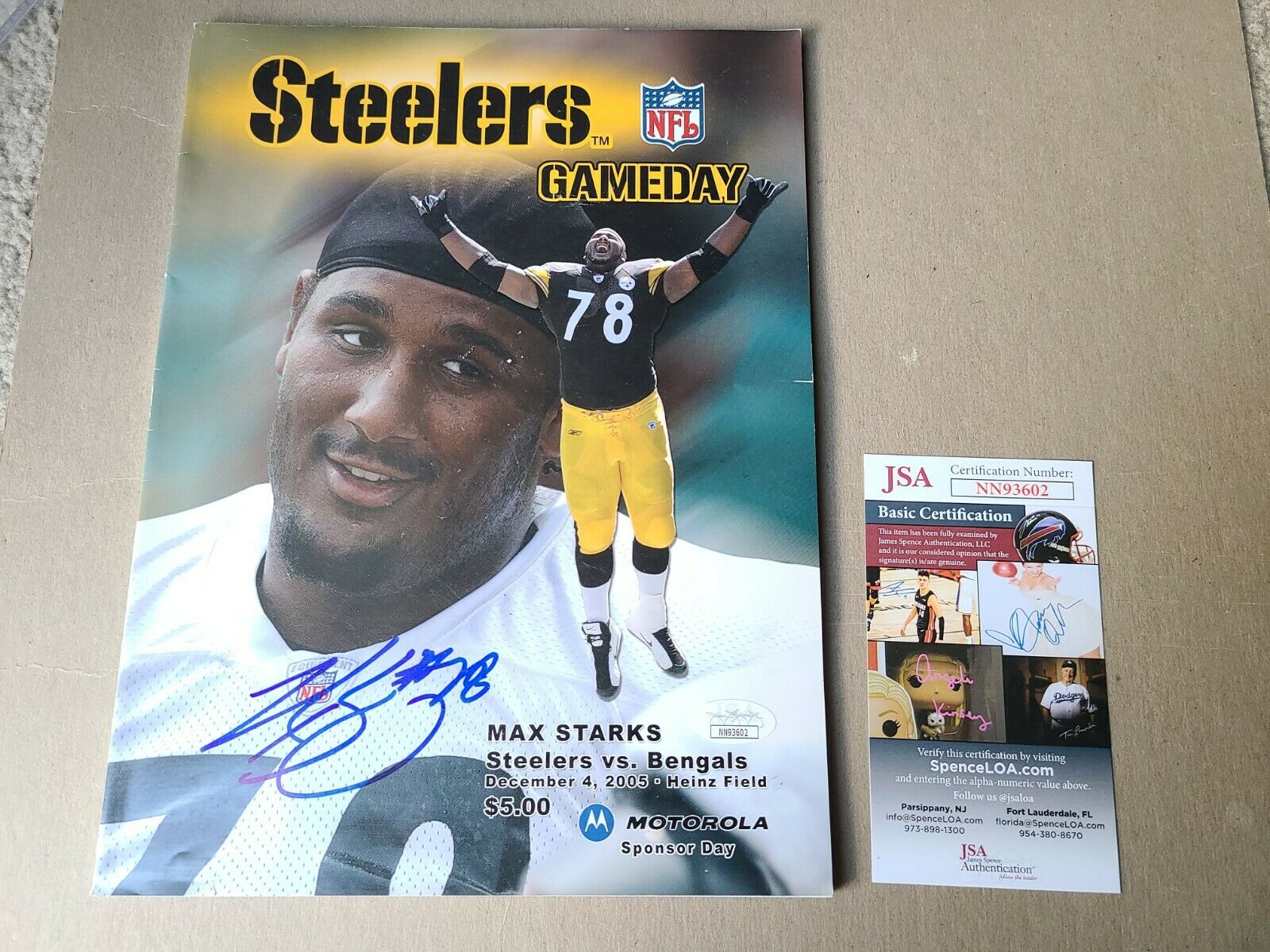 Max Starks Autographed Pittsburgh Steelers Gameday 2005 Magazine! Jsa Coa!