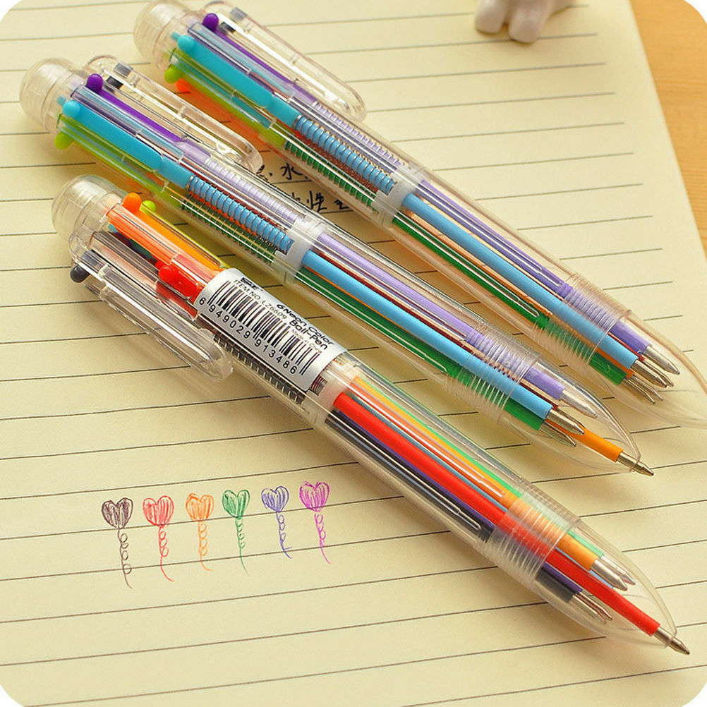 Multi-color 6 In 1 Color Ballpoint Pen Ball Point Pens Kids School Office Supply